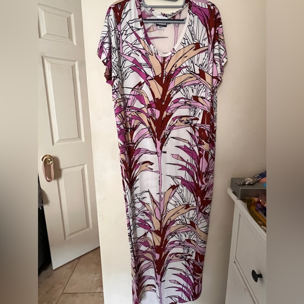 Manuhealii Women M/L Midi Dress Hawaiian Aloha Ti Leaf Whistle Print Pink